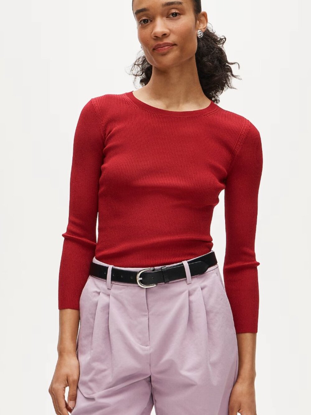 Red elbow-sleeve sweater